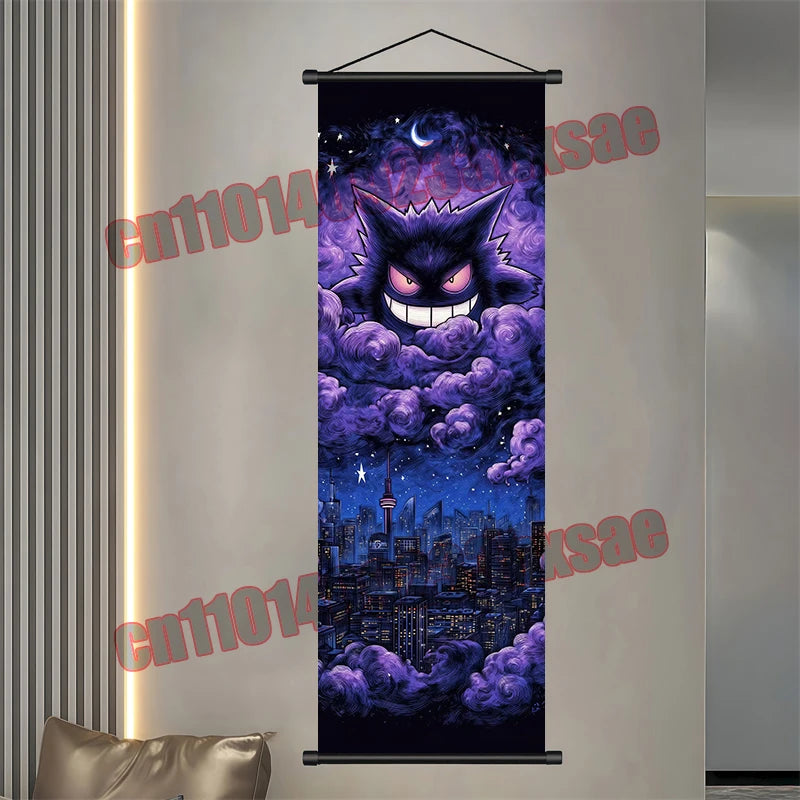 Printed Pokemon Poster, Anime Wall Artwork, Gengar Eevee Pikachu Images, Scroll Paintings, Retro Artist Home Living Room Decor