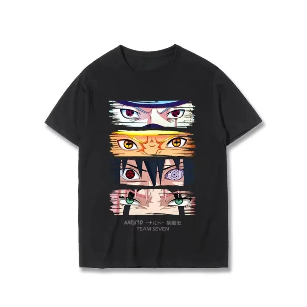 2026 Summer Naruto Class 7 Pupil Art Splicing Printed Cotton Loose T-shirt, Cute Anime Street Style Top for Men and Women