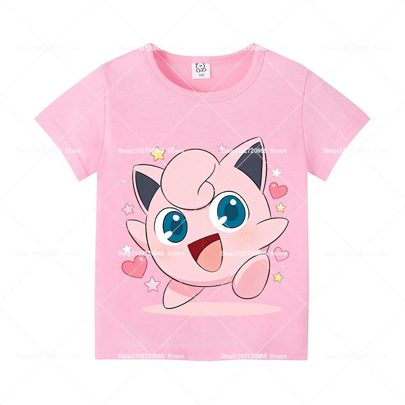 Pokemons Cotton T-Shirt Pikachu Eevee Cartoon Anime Tees Classic Game Fashion Printed Tops Summer Breathable Casual Clothes Gift