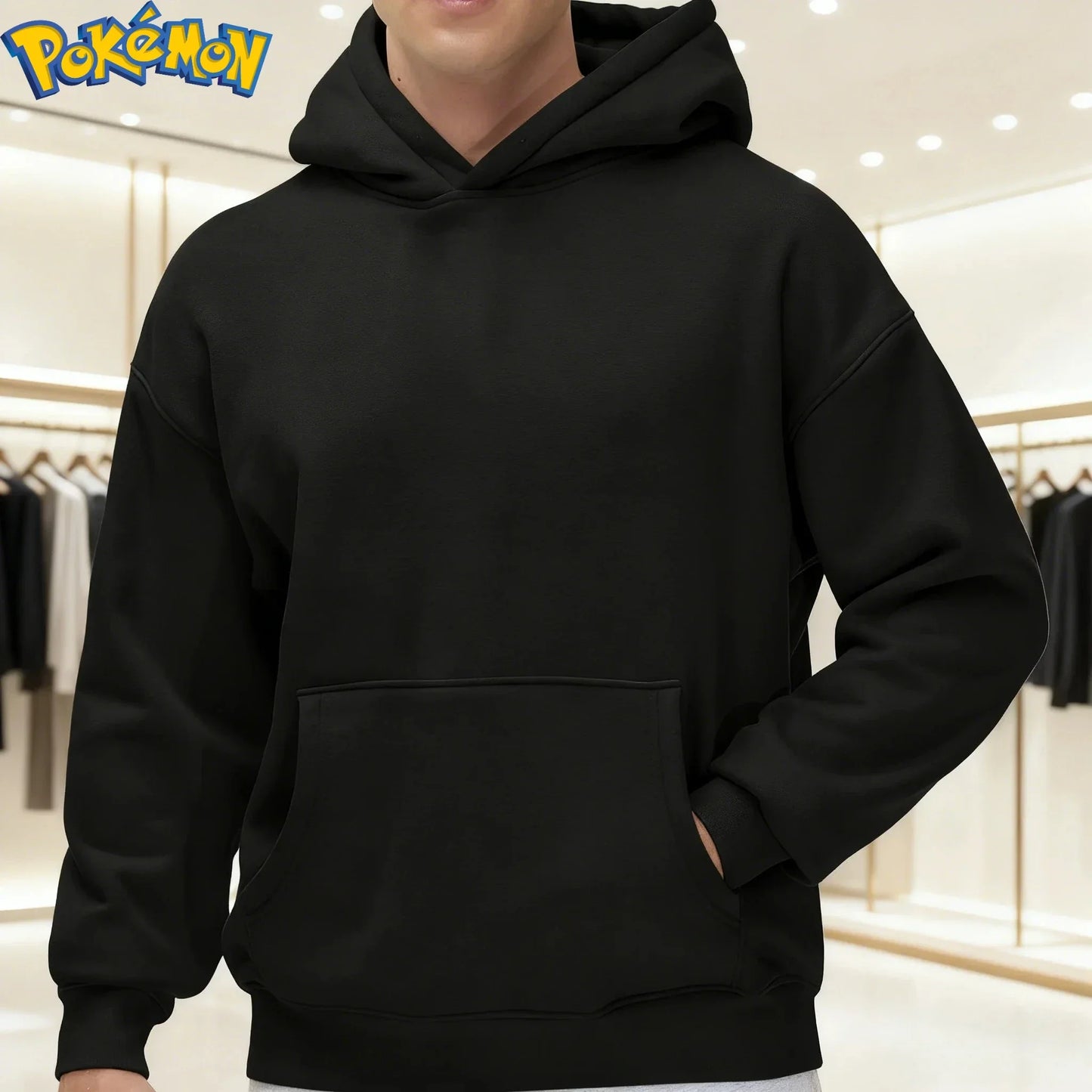 Pokemon Anime Cotton Hoodie Gray Color Character Print with Multi Color Flame Dragon Creature Pattern Casual Streetwear