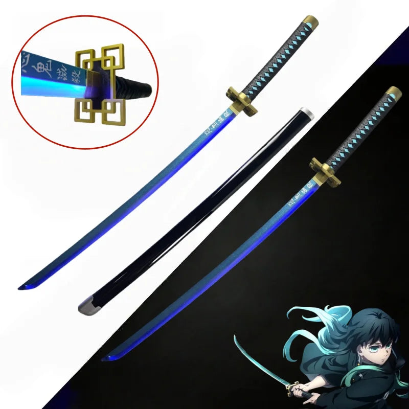 104cm Bright Katana LED Light Sword Kimetsu No Yaiba Anime Cosplay Prop Real Size Japanese Katana Samurai Sabre Demon Slayer