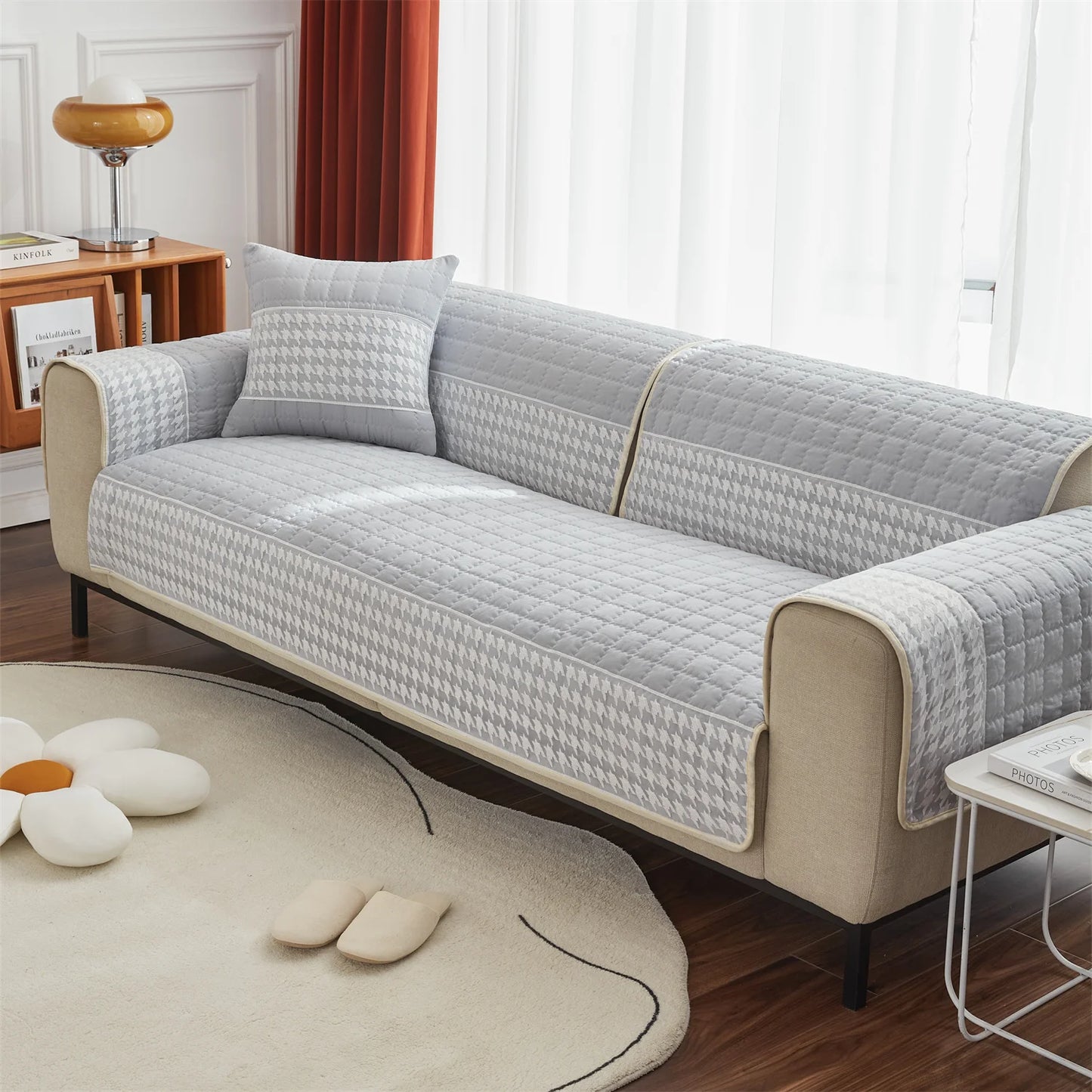 Houndstooth Lace Docor Quilting Sofa Coushion Cover Anti-Slip Sofa Slipcovers for Living Room Couch Seat covers Pet Friendly