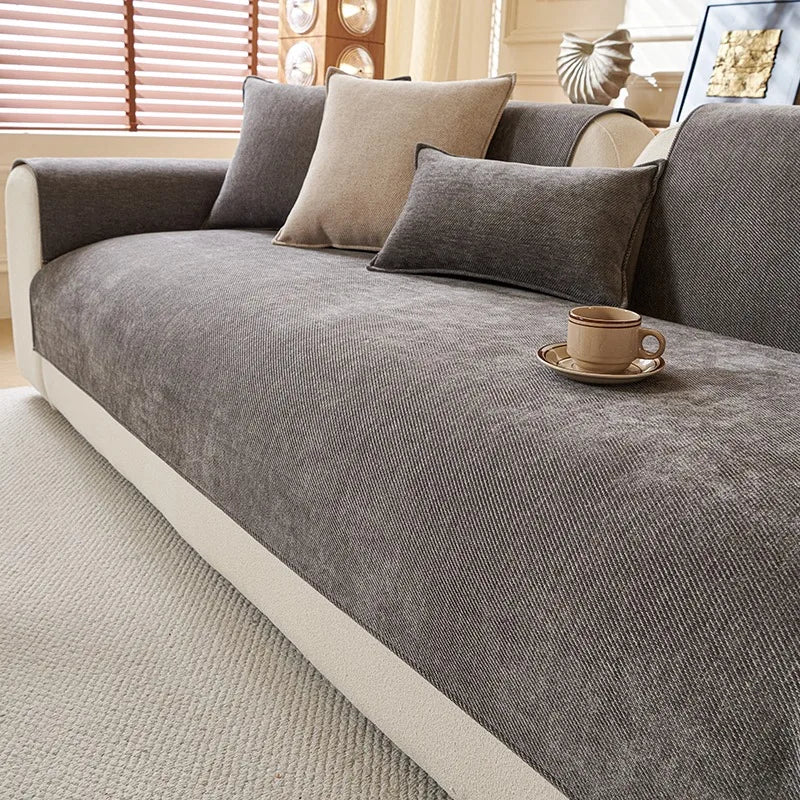 Minimalist Twill Chenille Anti-Slip Sofa Cover for All Seasons Living Room Furniture Decor Couch Cushion Cover Slipcover