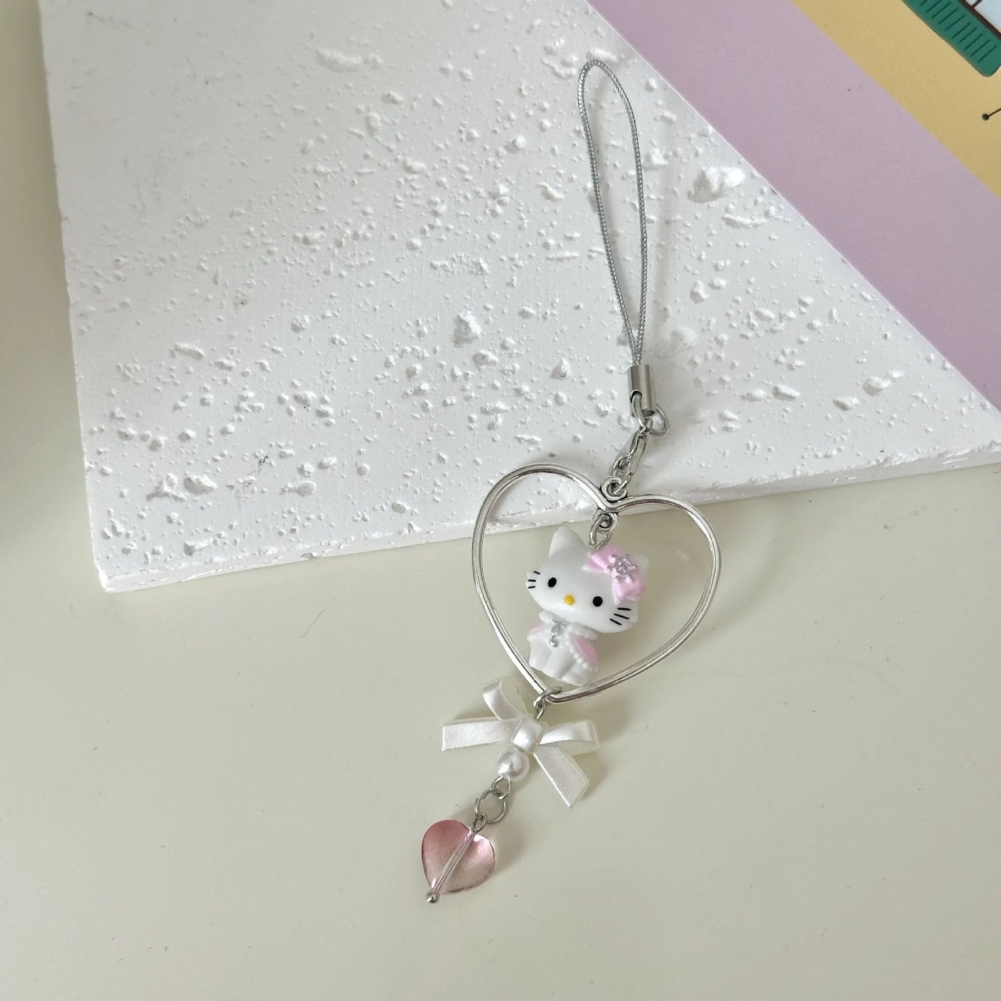 Kawaii Hello Kitty Mobile Phone Chain Cute Sanrio Cartoon Love Bow Keychain Pendant Bag Decoration Anime Peripheral Girl Gifts
