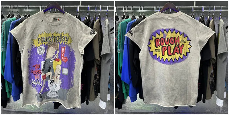 New Rough Play hotfix rhinestone and Printed Pattern T-shirt Men/Women Loose sleeveless Tops 100% Cotton Casual T-shirt