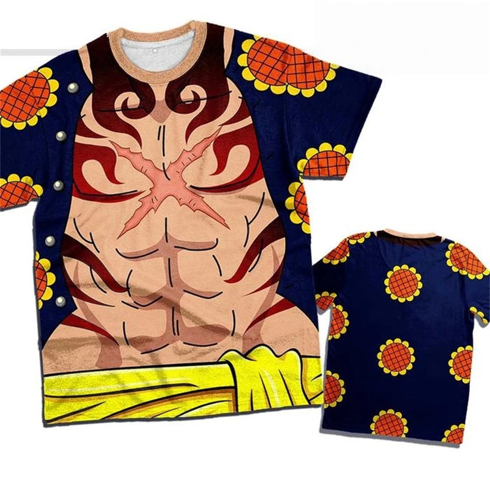 2026 New Bandai Anime One Piece Luffy Summer Cosplay T-shirt Oversized 3D Adults Children Multifunctional Cosplay Tops Clothing