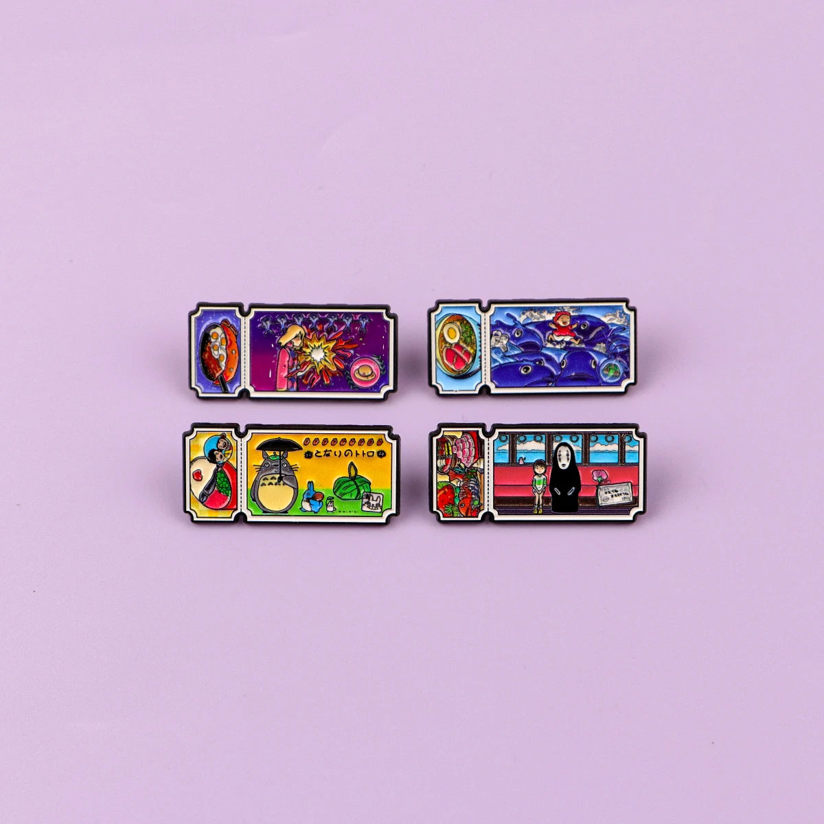 4pcs/Set Classic Anime Movie Ticket Enamel Pin Cute Cat Brooches For Lapel Pins Badge on Backpack Accessories Jewelry Fans Gift