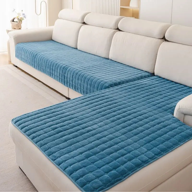Plush plaid sofa cushion non-slip four seasons universal living room sofa cover simple modern thickened velvet cushion towel