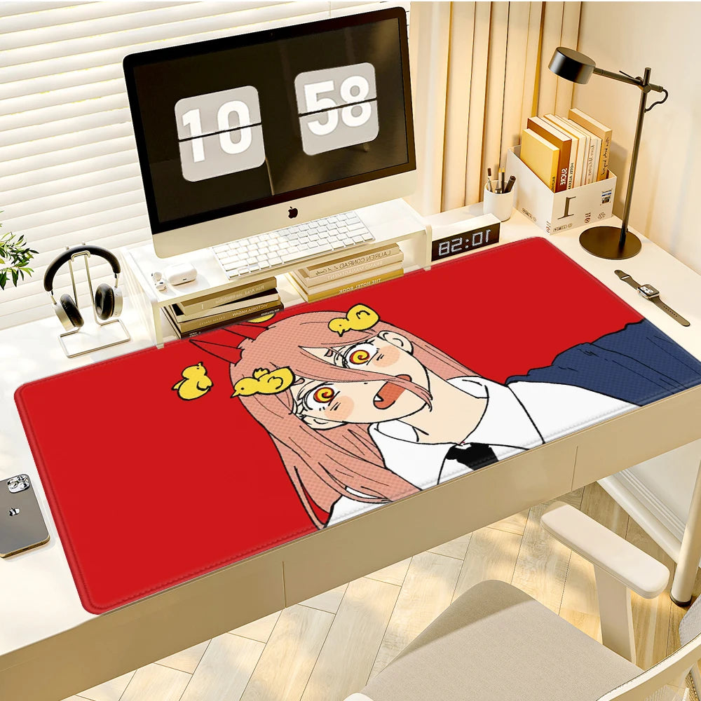 Power Chainsaw Man Deskmat Gamer Girl Carpet Xxxl Mouse Pad 1000x500 Playmat Red Computer Mat Anime Mousepads Desk Accesories