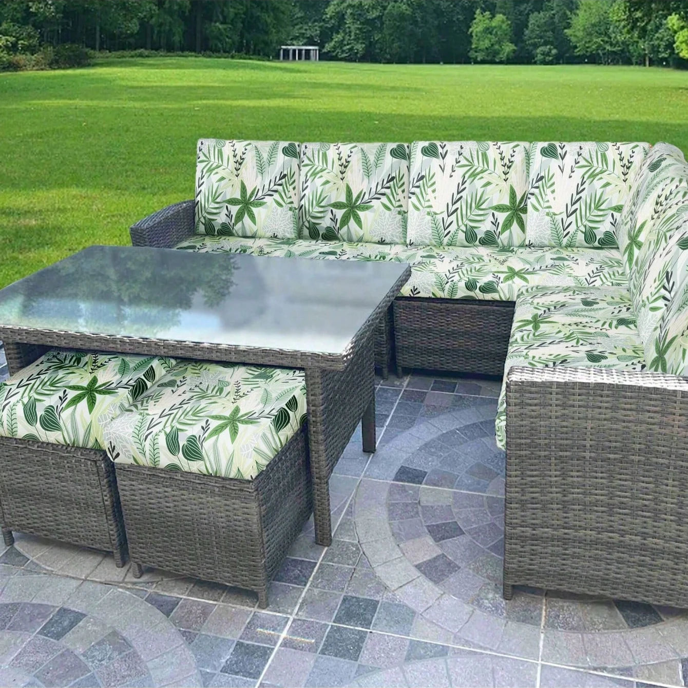 Outdoor Tropical Print Sofa Cushion Covers - Non-Slip Furniture Protectors, Replacement for Individual Seat Cushions