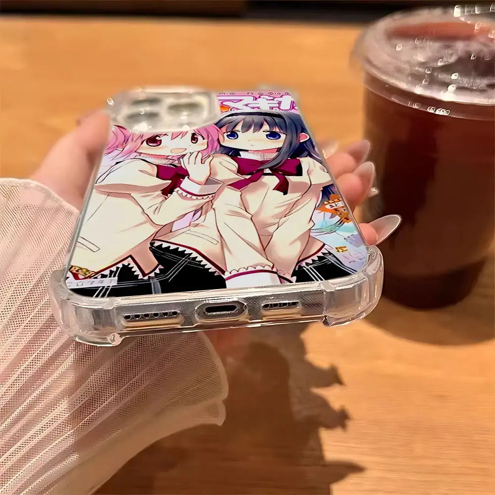 Clear protective samsung phone case with vibrant anime girl illustration and korean style tpu cover design on back side