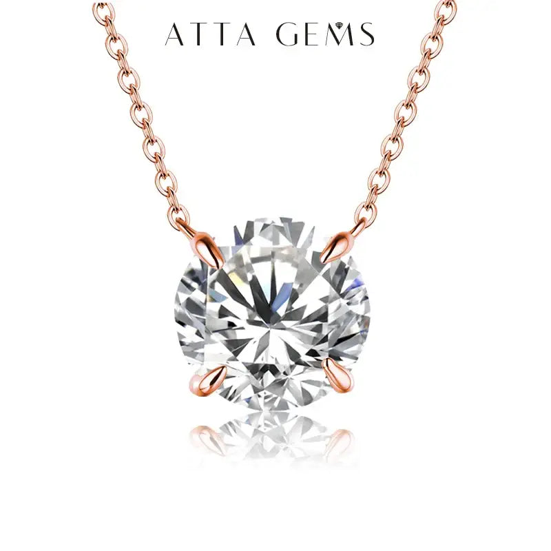 Anime-inspired sterling silver necklace with a d-color moissanite pendant held by four prongs on a rose gold chain