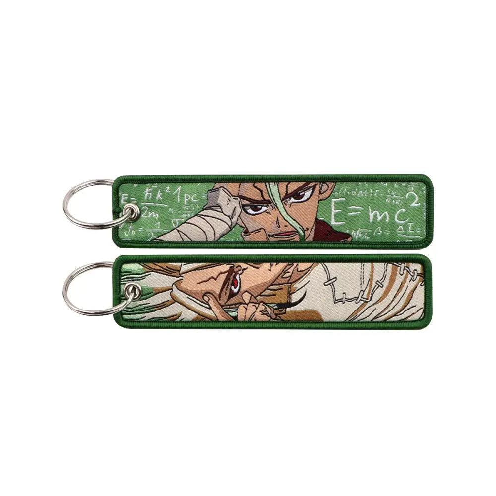 Green embroidered maomao key chain with anime characters on chalkboard metal key ring for apothecary diaries fans