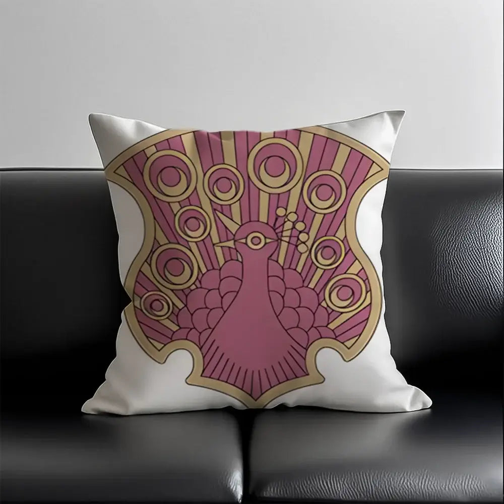 Black clover asta silky short plush pillow case with white throw pillow featuring pink peacock and gold patterns