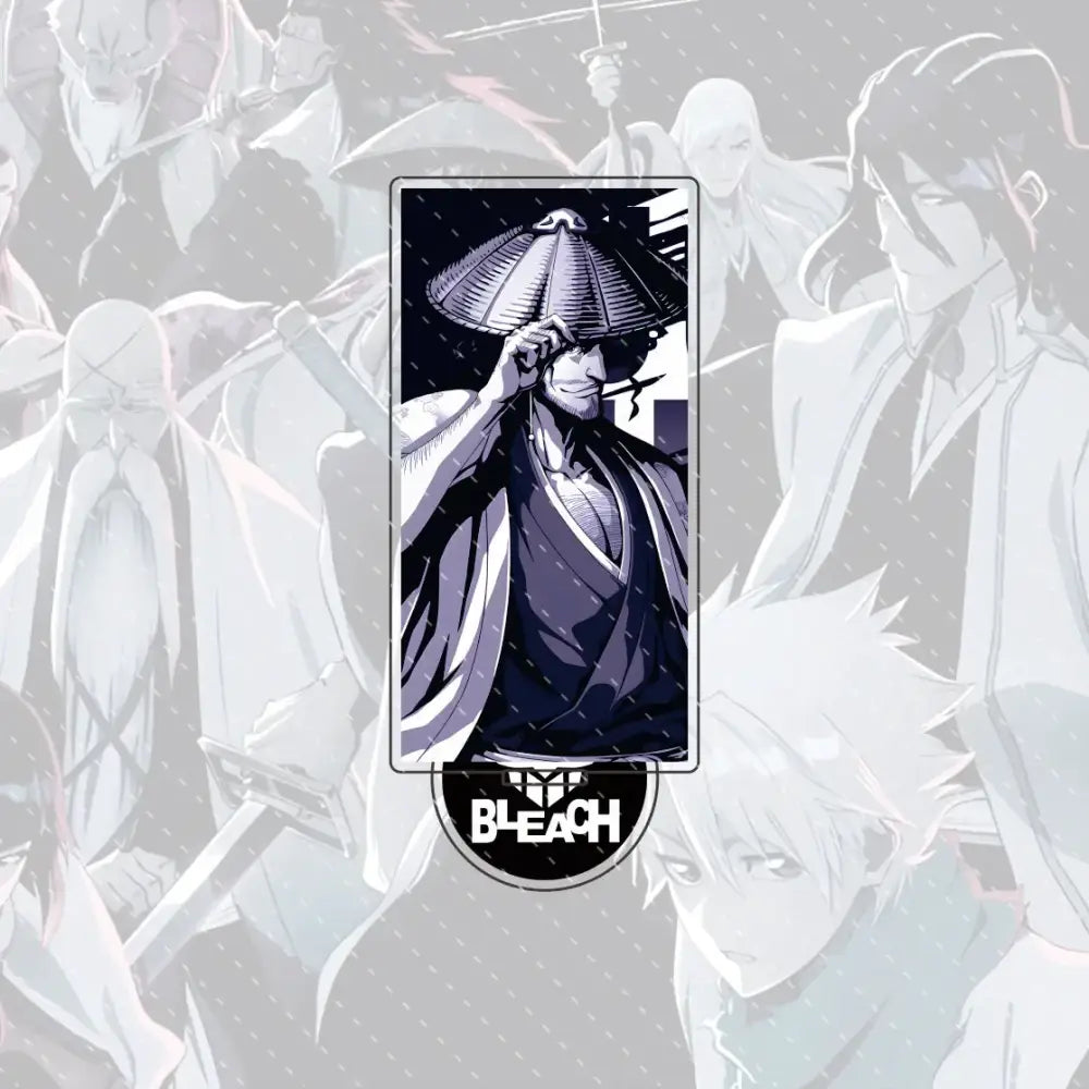 Black and white acrylic stand figure of ichigo holding a conical hat in traditional attire compact 15cm