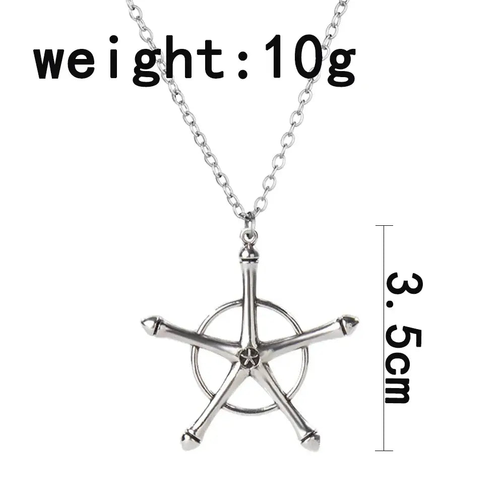 Silver star-shaped keychain pendant with circular center from bleach ishida uryuu cosplay charm necklace