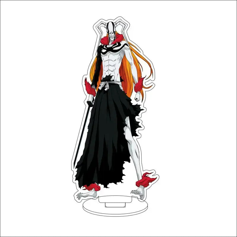 Translucent acrylic stand featuring ulquiorra cifer from bleach in black and white attire with orange hair and red accents acrylic stand figures