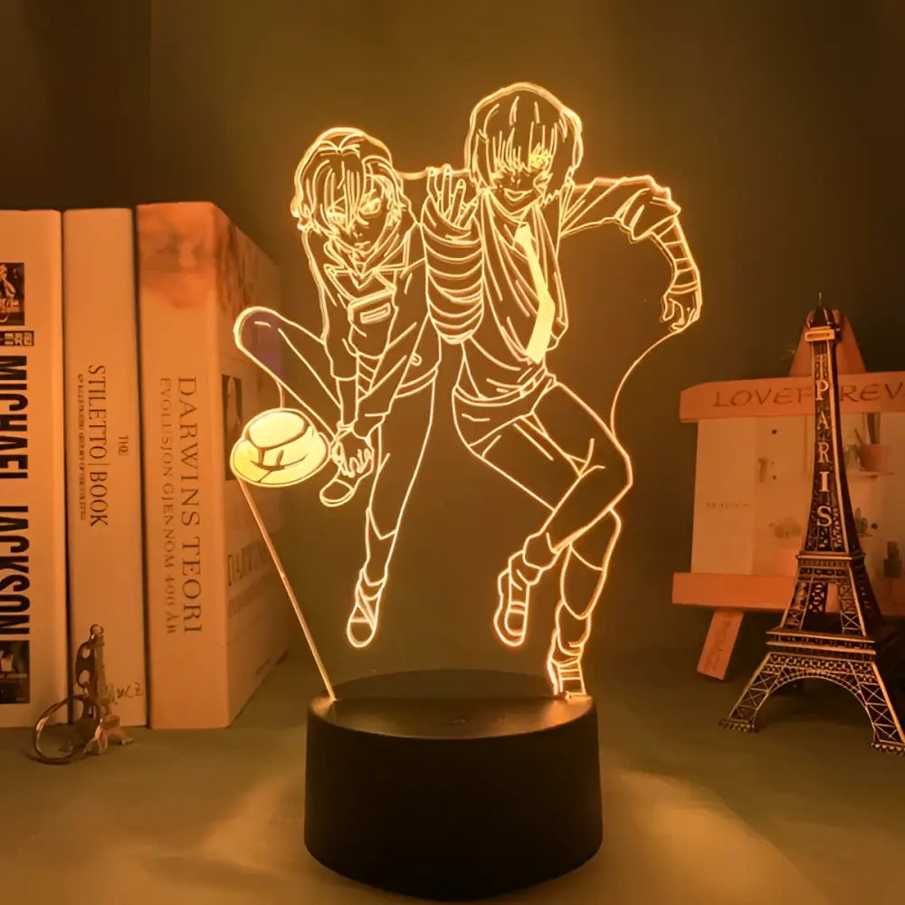 Golden glowing bungo stray dogs ranpo 3d acrylic night light with finger touch and remote control feature