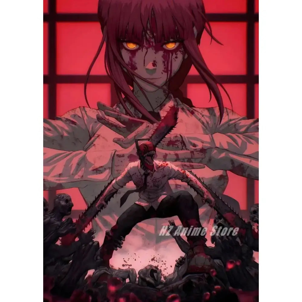Chainsaw man denji canvas print featuring a red-haired anime character with glowing eyes for modern wall art home decor