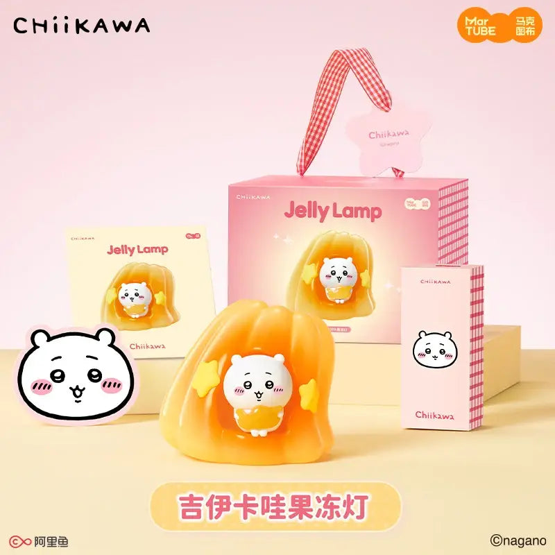 Orange gelatin-like led night light lamp featuring white chikawa character inside chiikawa usagi jelly atmosphere lamp
