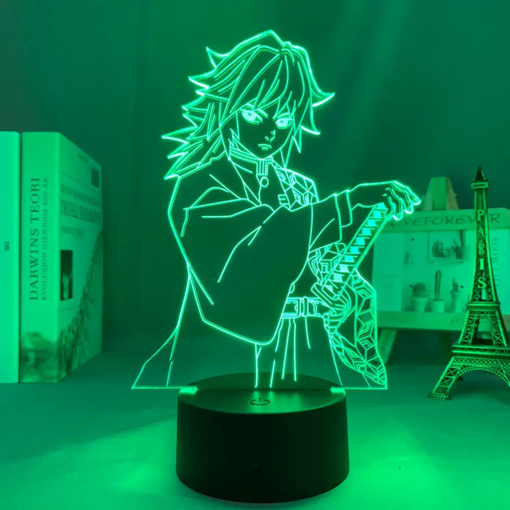 Green-lit demon slayer nezuko 3d led night light featuring spiky hair anime character illuminated by neon green light