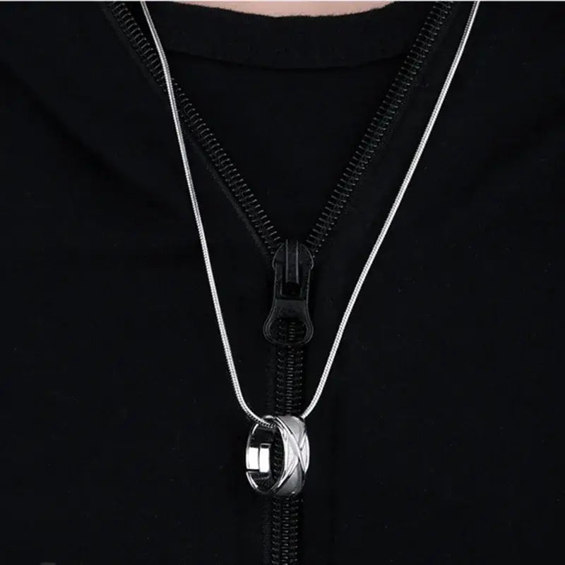 Silver sterling silver ring-shaped pendant necklace featuring a sleek goku black design with polished finish