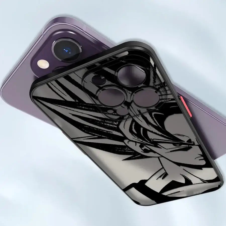 Black and gray shockproof tpu goku phone case featuring detailed super saiyan dragon ball goku illustration