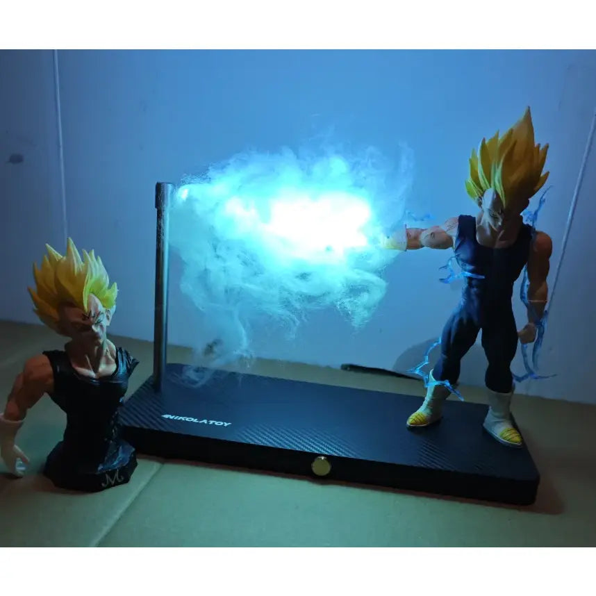 Dragon ball vegeta goku magnetic night light with blue-lit energy blast led lamp on black base and metallic stand