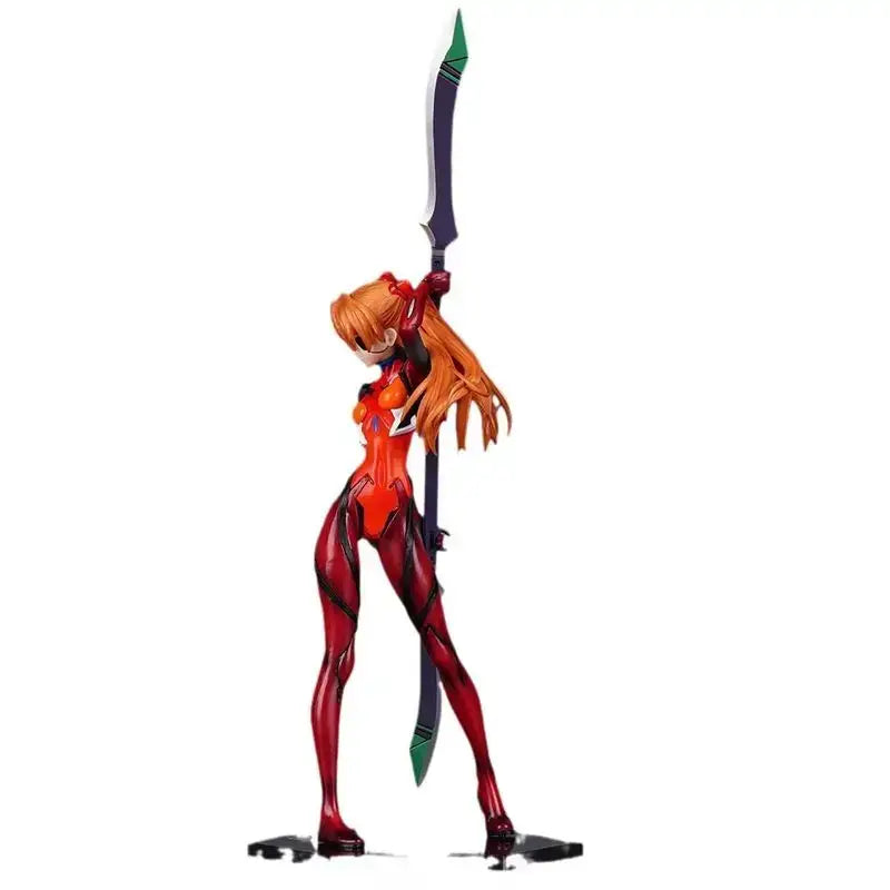Evangelion asuka langley soryu figure in red and black pvc battle dress holding a green accented long sword