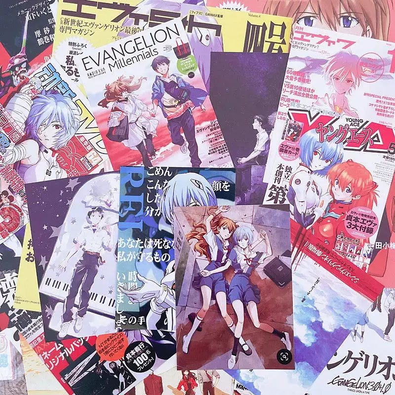 Colorful japanese manga anime art on evangelion ayanami rei vintage poster wall sticker set with vibrant design