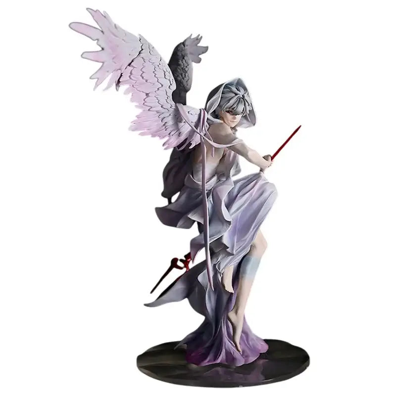 Detailed nagisa kaworu pvc statue featuring angelic character with pale lavender wings and flowing purple robes holding red staff