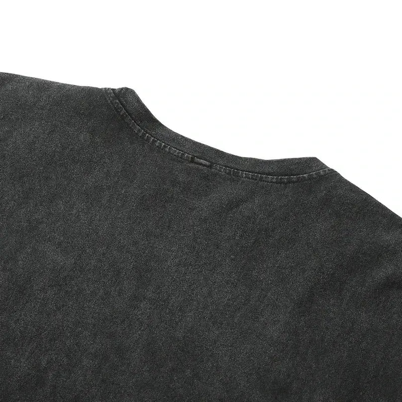 Black distressed vintage washed frieren cotton t-shirt with soft cotton fabric and neatly stitched neckline
