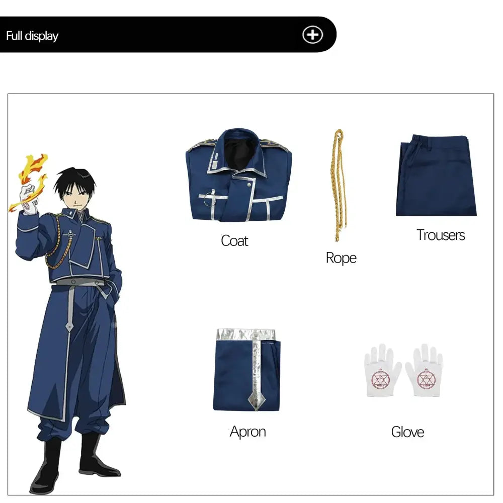 Navy blue fullmetal alchemist military coat cosplay with silver trim and black inner lining for coat cosplay uniform
