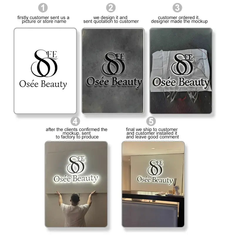 The illuminated osée beauty generic anime custom 3d led backlit sign features sleek black metal letters with free design and final price