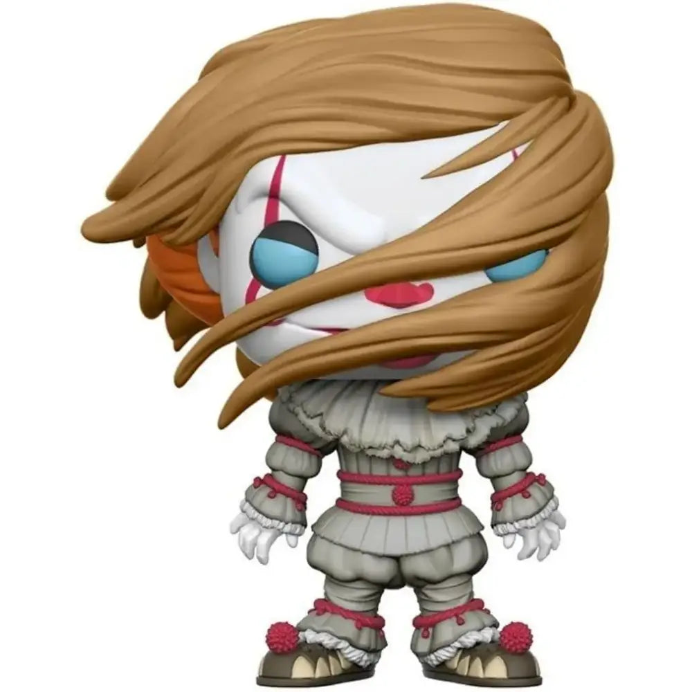 Funko pop vinyl figure of pennywise clown with blonde hair blue eyes and gray ruffled costume for quality sword art online fans