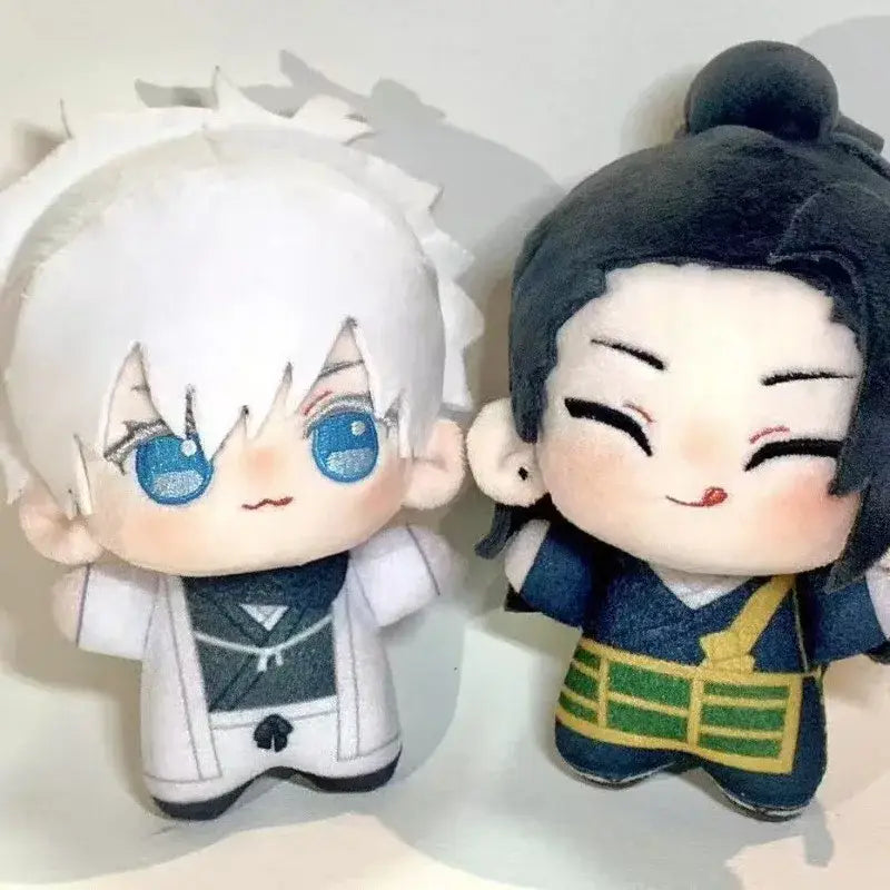Jujutsu kaisen gojo satoru and suguru geto plush set featuring chibi anime design in white coat and dark blue outfit