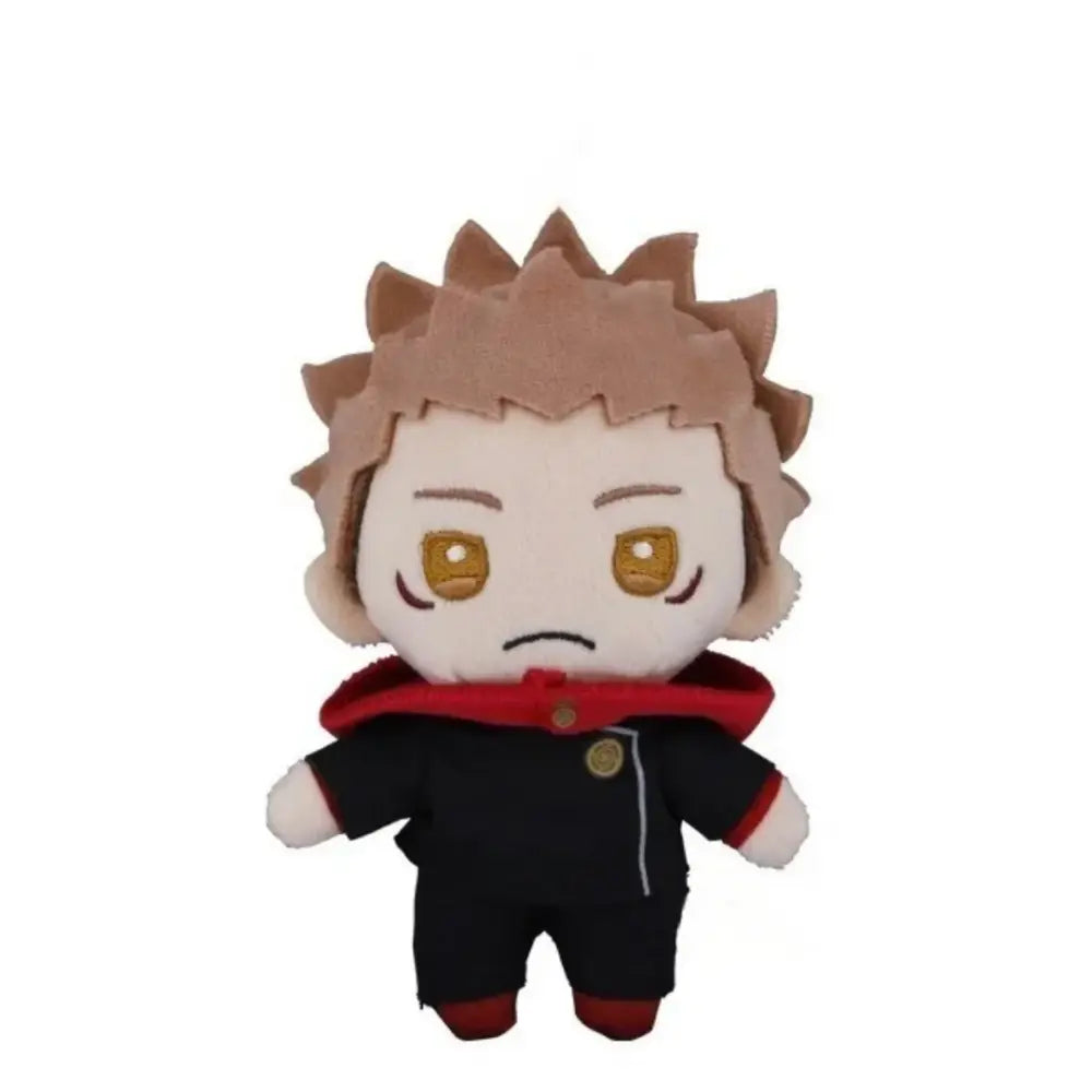 Jujutsu kaisen ryomen sukuna plush pendant featuring spiky brown hair golden eyes and black outfit with red accents