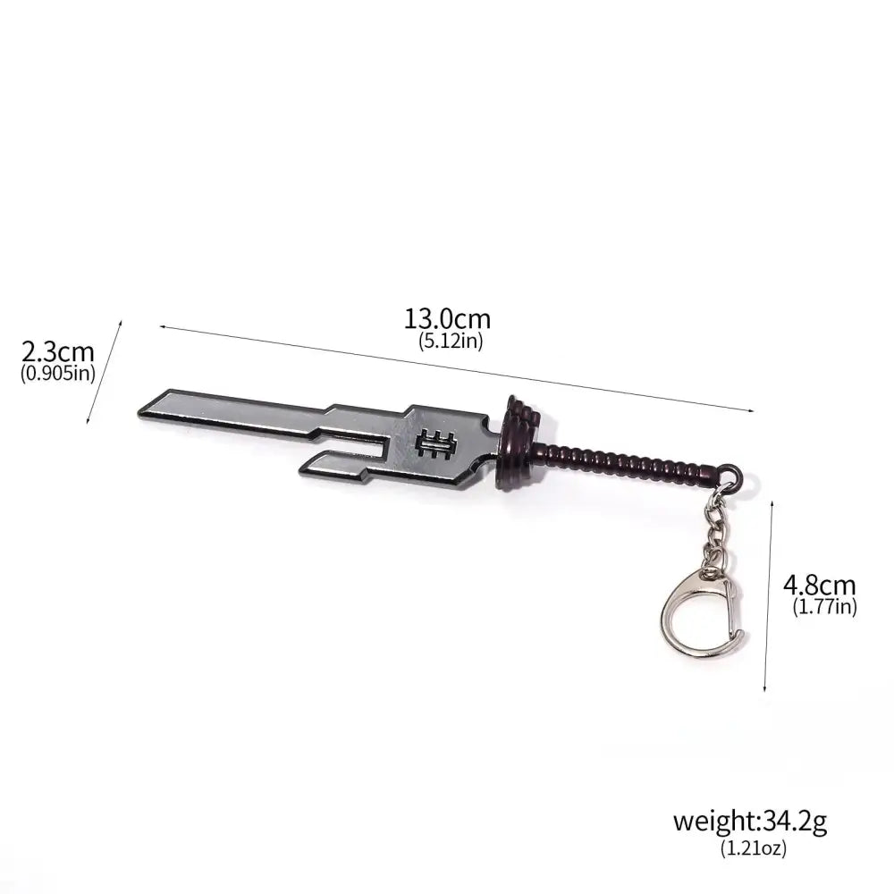 Black and silver metallic jujutsu kaisen toji inverted spear keychain shaped like a detailed sword with chain loop