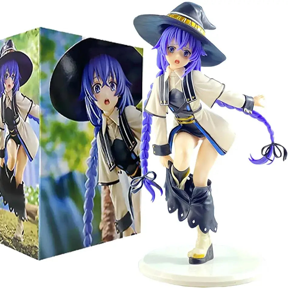 Mushoku tensei eris boreas greyrat pvc figure featuring purple-haired witch in black hat and cream outfit with blue accents