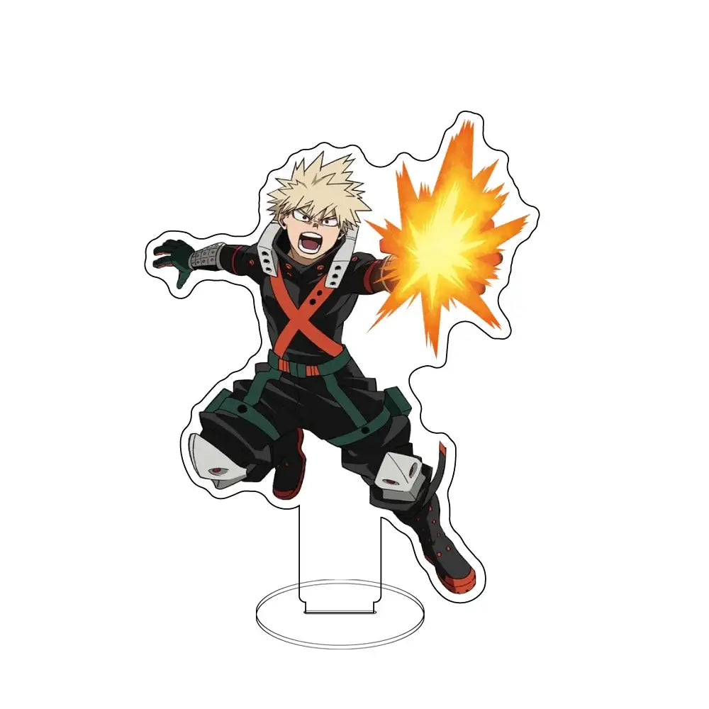 My hero academia bakugo black and green acrylic standee with orange explosion effect collectible figure