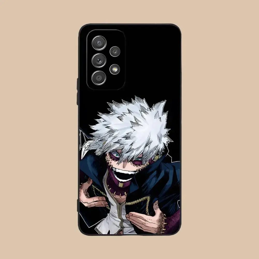 Black samsung galaxy 5g phone case featuring vibrant hero academia dabi illustration on the back side
