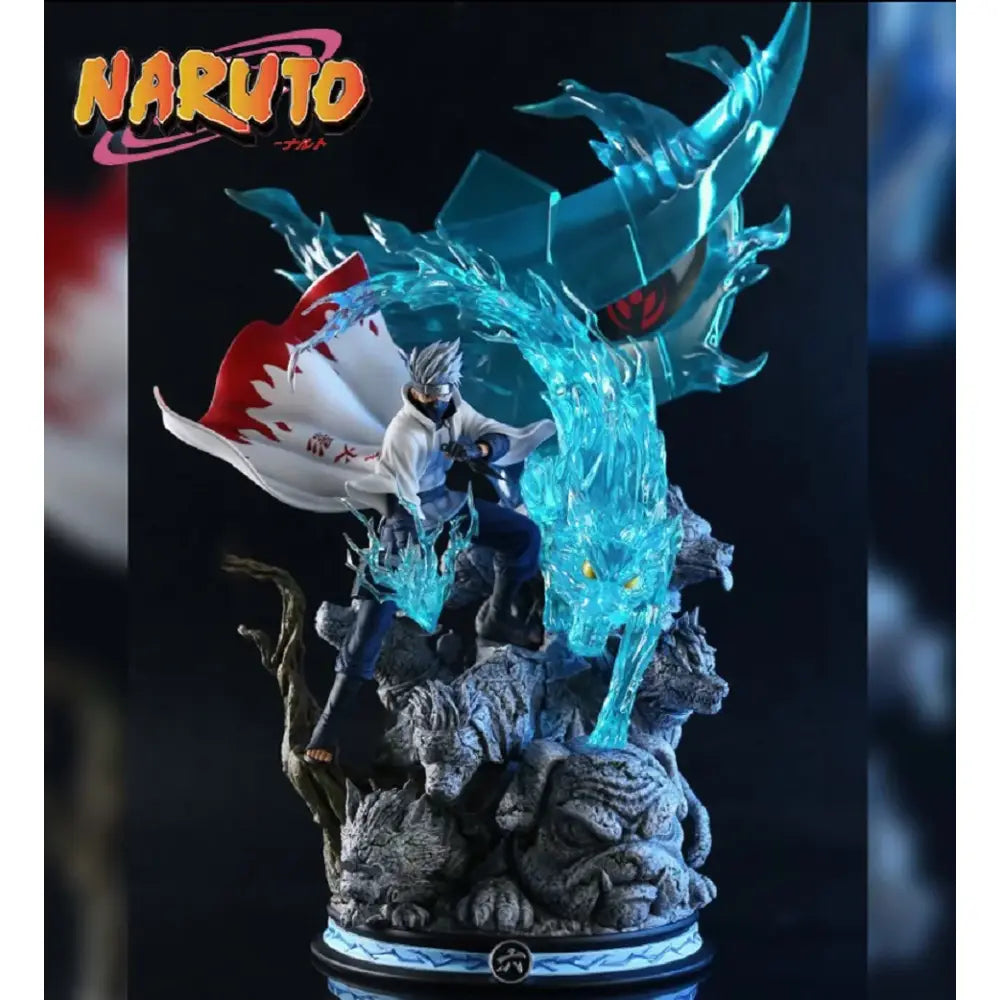 Naruto kakashi hatake pvc statue 23cm featuring a translucent blue crystalline fox with glowing yellow eyes and red eye pattern
