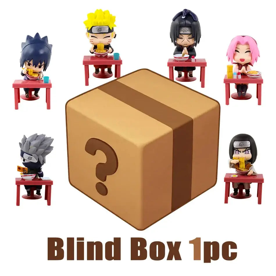 Brown cardboard blind box with question mark design for naruto and sasuke q version desktop display figure set