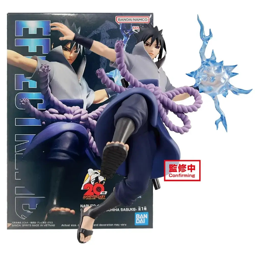 Sasuke uchiha action figure with purple chakra ropes and blue lightning effects by bandai namco for naruto shippuden uzumaki fans