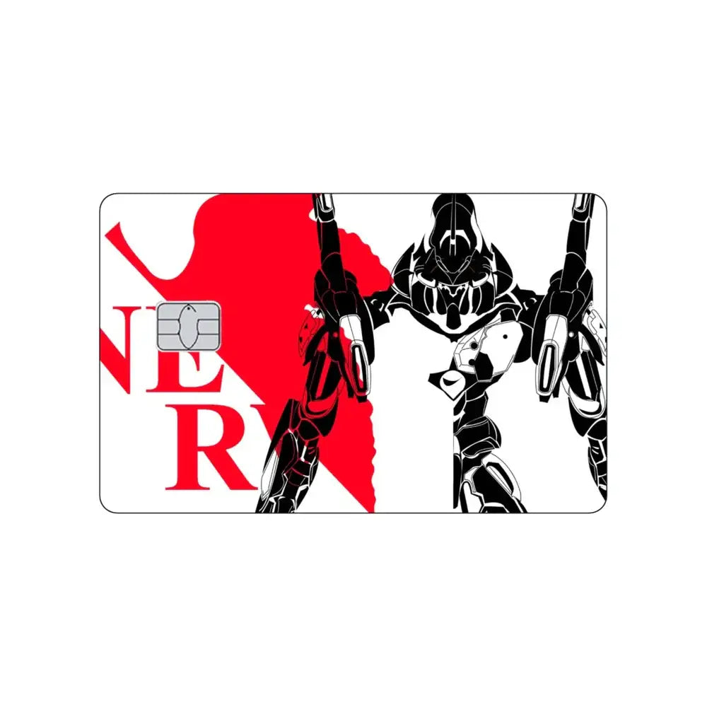 Red and black nerv-themed pvc sticker card skin featuring stylized neon genesis evangelion unit design