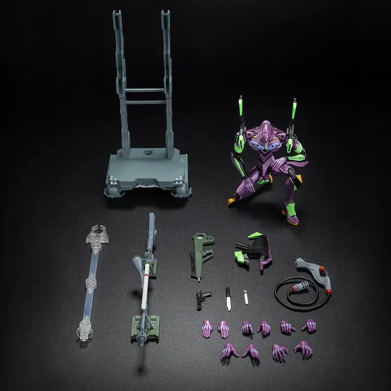 Neon genesis evangelion eva-01 model kit featuring purple and green action figure with articulated limbs and detailed armor plating
