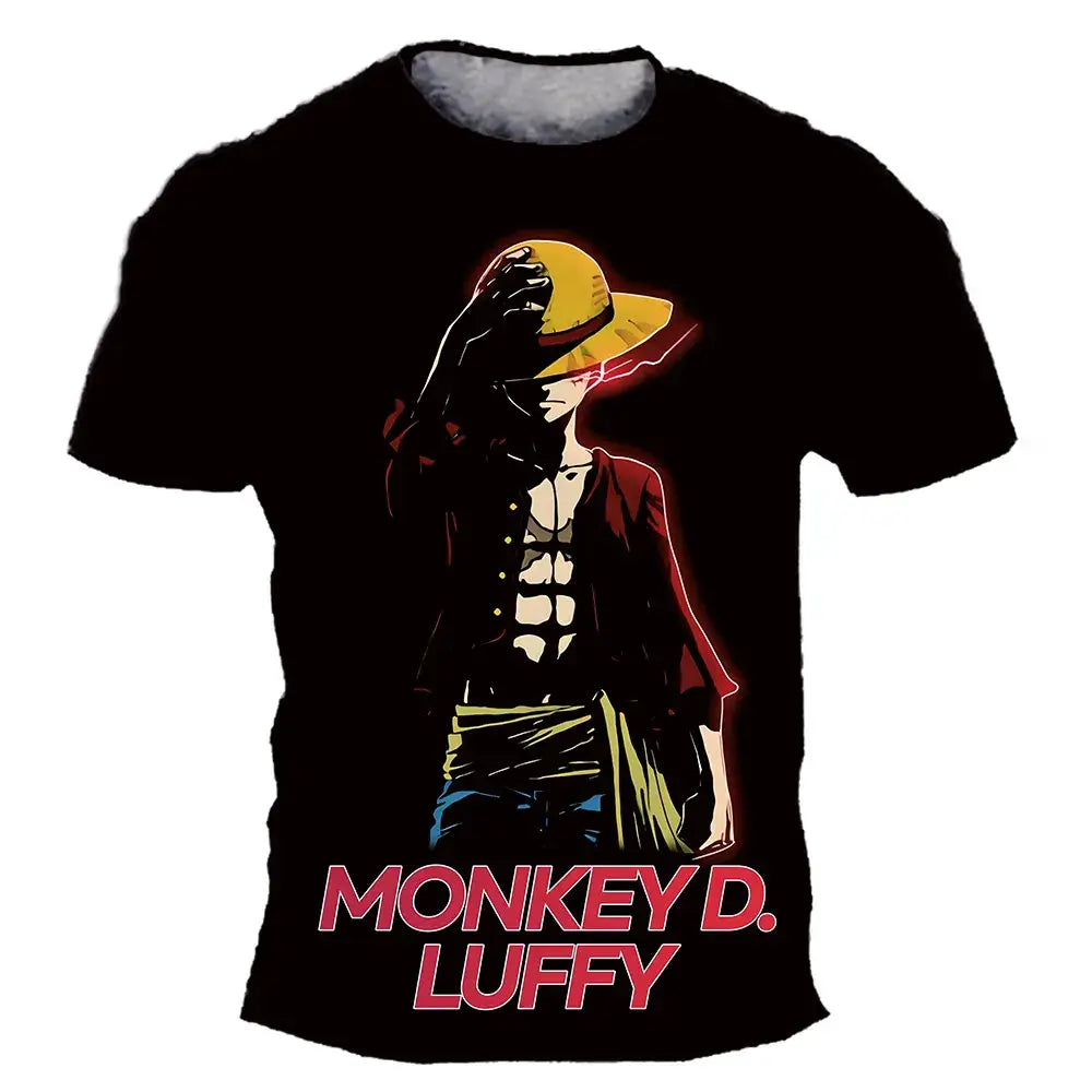 Black short sleeve kids t-shirt with vibrant 3d printed monkey d graphic for summer short sleeve everyday wear