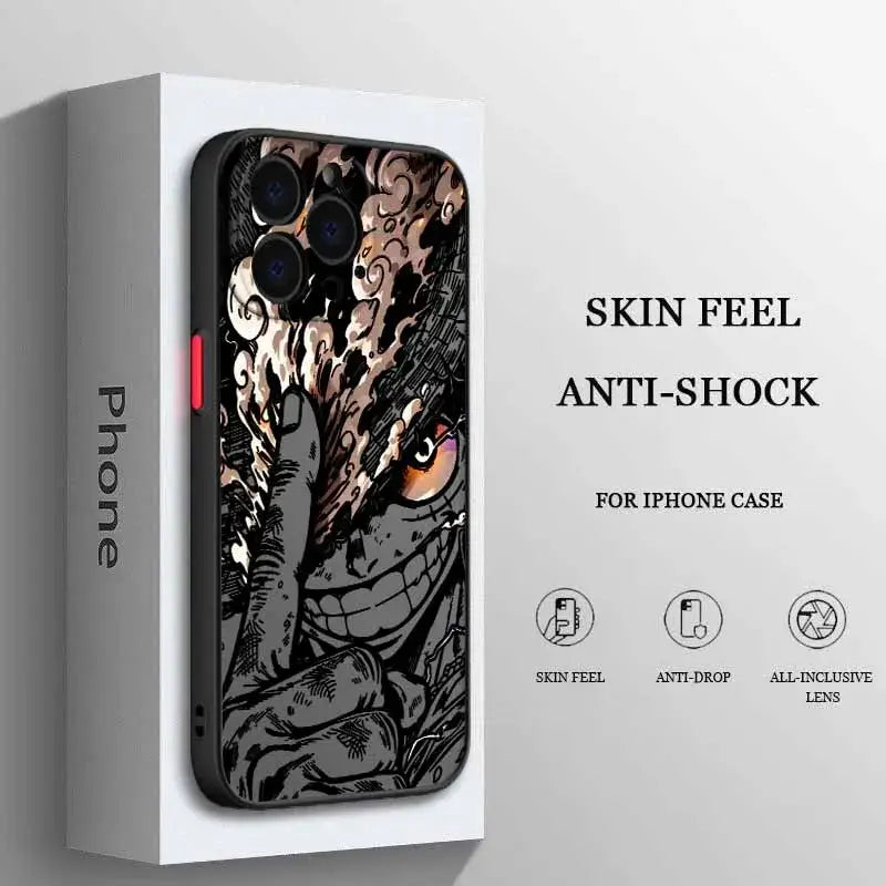 Black and orange one piece luffy phone case with frosted translucent soft funda and detailed character illustration