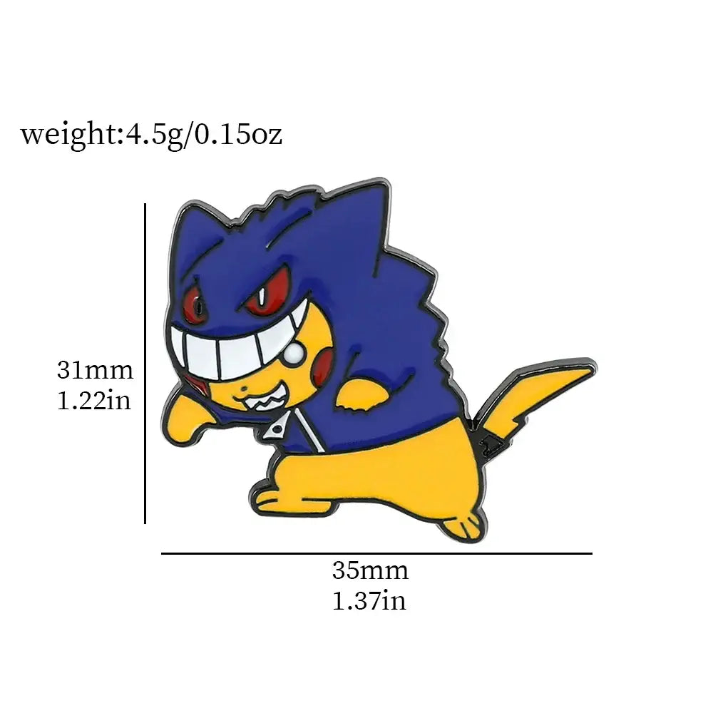 Pokemon gengar enamel lapel pin in blue and yellow with red eyes and white teeth for backpack badge accessory