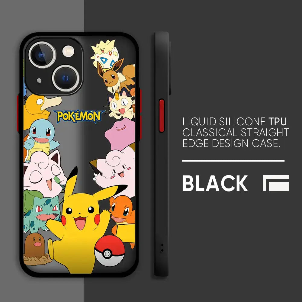 Black liquid silicone tpu hard cover phone case featuring vibrant pokemon pikachu design for pokemon pikachu phone